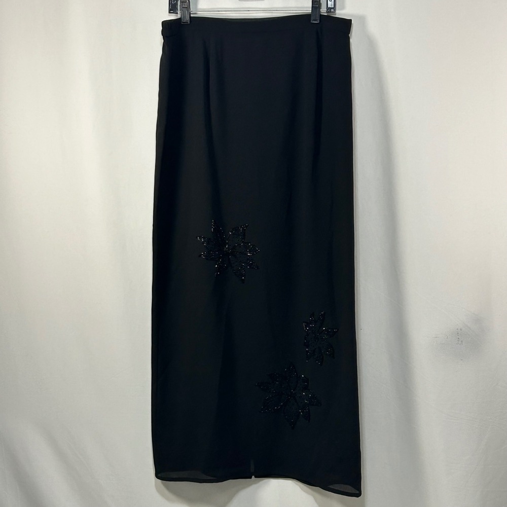 Cachet Black Maxi Skirt Size 14 Beaded Embellished Evening Formal Party